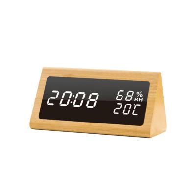 China Sizes Real Design LED Digital Chinese Wooden Alarm Clock Bamboo Clock with Temperature and Date Display for Home Decor for sale