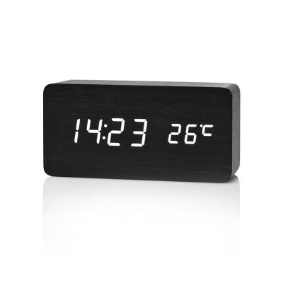 China Calendars Factory Price Temperature Wooden LED Digital Display Alarm Clock For Bedroom for sale