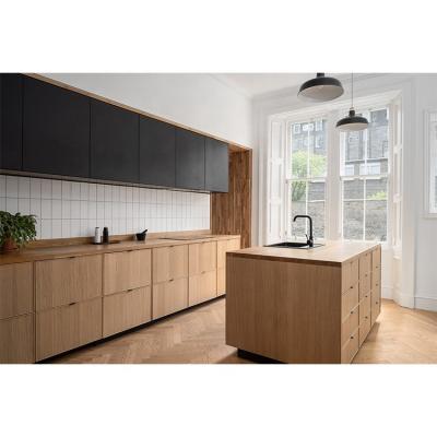 China 2023 Modern Craftsman Shaker Modular Kitchen Cabinets Black Wood Veneer Cabinet Slim Wooden Doors for sale