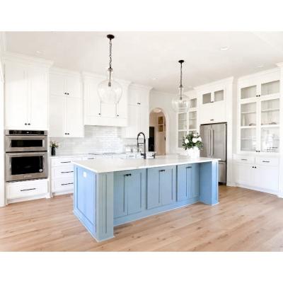 China 2023 Modern Craftsman Announced Shaker Blue And White Two Tone Kitchen Cabinets Kitchen Cabinet Colors Design for sale