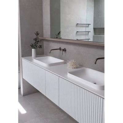 China Modern Design Modern White Double Sink Bathroom Vanity With Painted Fluted Door for sale