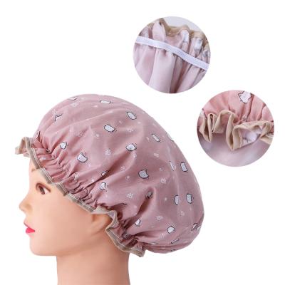 China Salon Promotion Home Travel Double Layers Flower Waterproof Customized Printed Reusable Plastic PEVA Shower Hair Treatment Dust Cap for sale