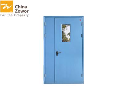 China Unequal Leaf Steel Fire Rated Exterior Doors With Vision Panel/Powder Coating Finish for sale