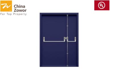 China Grey steel fire safety door with push bar lock and fireproof glass for sale