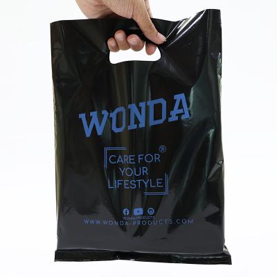 China Wholesale Recyclable China PE/LDPE Black Shopping Bags , Custom Printed Logo Gift Bag With Handle for sale