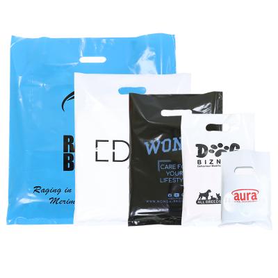 China Recyclable Die Cut Handle Bags With LOGO , PE Plastic Shopping Bag For Clothing for sale