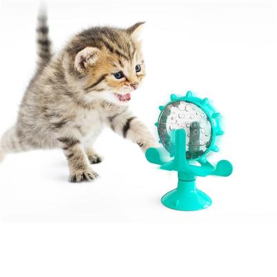 China Cat Treat Dispenser Toy Viable 360 ​​Degree Windmill Feeder Toy For Cats Enrichment Iq Interactive Slow Rotating Pet Toy With Food for sale