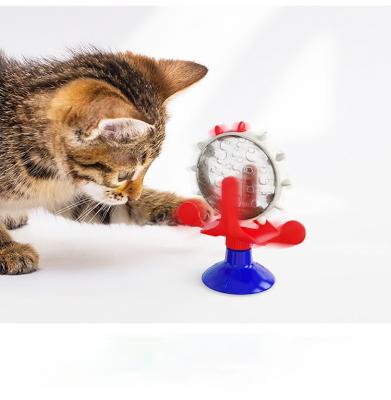 China 2021 High Quality Wholesale Viable Creative Interactive Pet Cat Toy Cat Auto Feeder Cat Toy Turntable Windmill Powerful Pet Sucker for sale