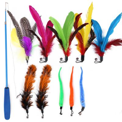 China Viable Cat Feather Toy Set 11 PCS Spare Cat Feather Puzzle Wand Magic Wand Toy for Kitten Cat Having Fun Exercise Playing Without Stick for sale