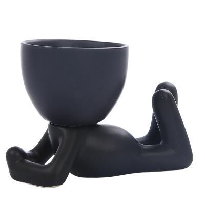 China Black ceramic vase decoration bedroom arts (1300 degrees) high temperature garden accessories open plastic flowerpot for sale