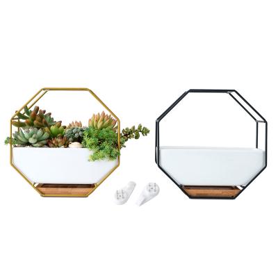 China Office Home Retro Metal Geometry Desktop Decor Ceramic Potted Planters Creative Casual Home High Temperature Wall Burning (1300 Degrees) for sale