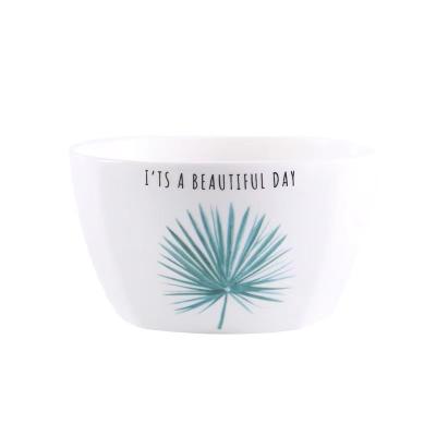 China Household Creative Square Salad Tableware Green Plant Bowl Stocked Nordic Dish Set Custom Ceramic Rice Bowl Wholesale for sale