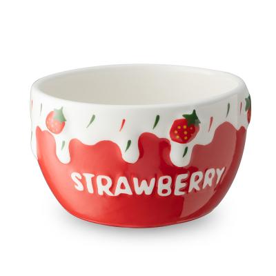 China Factory direct sale 4.5c inch strawberry ice cream stocked ceramic fruit bowl decorative for sale