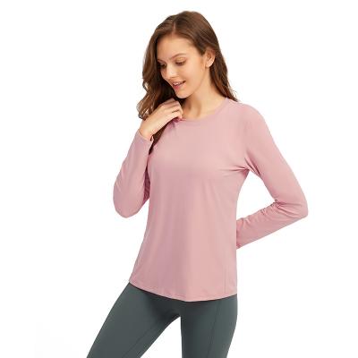 China New QUICK DRY yoga wear loose running top women round neck long sleeve fitness yoga soft lightweight T-shirt for women for sale