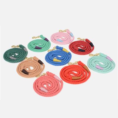 China 2022 Stocked Dog Collar Adjustment Leash Hand Dyed Woven Cotton Rope Hand Free Pet Leash And Harness Set for sale