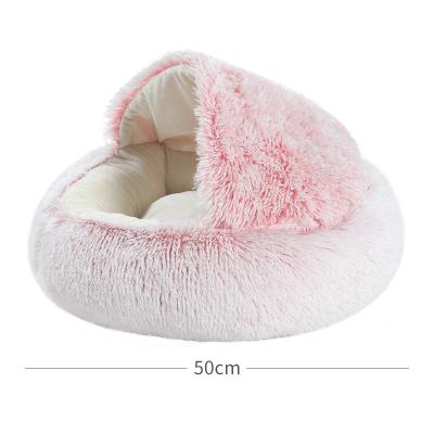 China Breathable Dog Cat Bed Round Warm Soft Plush Long Bed For Small Dogs And Cats Nest for sale