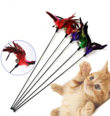 China Random Color Stocked Kitten Cat Teaser Interactive Toy Rod Bell Feather Toys Pet Cats Stick Wire Hunter Magic Wand Toy for sale