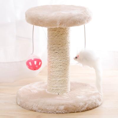 China Double Stored Hanging Grinding Fun Cat Toy Scratch Claw Cat Climbing Frame Sisal Cat Plush Ball Mouse for sale