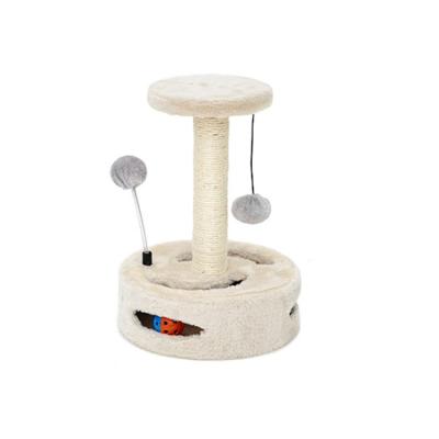 China Small Sustainable Short Plush Wooden Climbing Frame Cat Tree Scratch With Toy for sale