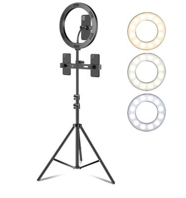 China Photographic Led Ring Fill Light Tiktok Makeup 3 Phone Video Shooting Stand 10 Inch Selfie Stand With Tripod For Live Stream for sale