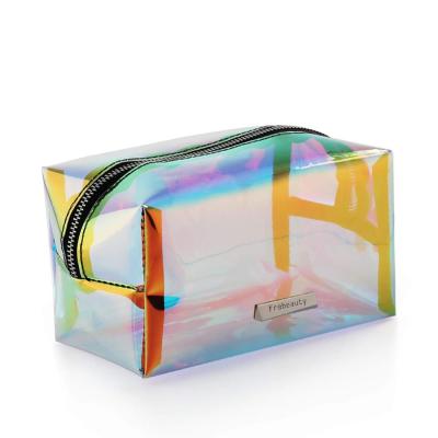 China Promotional Clear Holographic Transparent Clear Toiletry Zipper Zipper Makeup Organizer Bag PVC Stock PVC Cosmetic Bag Waterproof Wash Bohemian Waterproof for sale