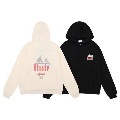 China 2022 breathable autumn and new winter niche Rhude sailboat printing 100 cotton terry men and women couples hoodie sweater spot direct sales for sale