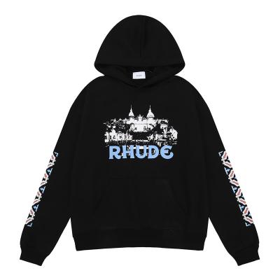 China Breathable Niche Rhude Casino HD Castle Printing 100 Cotton Terry Hoodie Sweater High Quality Men And Women Spot Direct Sales for sale