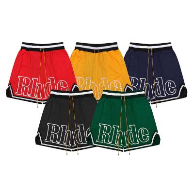 China Sustainable INS High Street Rhude Letter Printing High Street Drawstring Summer Retro New Mesh Heavy Casual Sports Shorts Direct Selling for sale