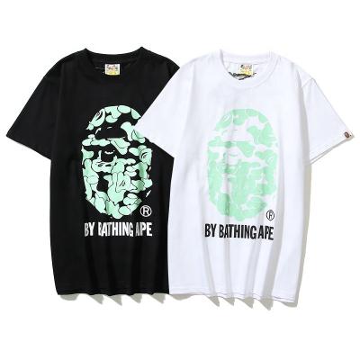 China Bape Breathable Monkey Luminous Letter Printing 100 Cotton Men's Summer Breathable T-shirt New To Couple High Street Short Sleeve Wholesale for sale