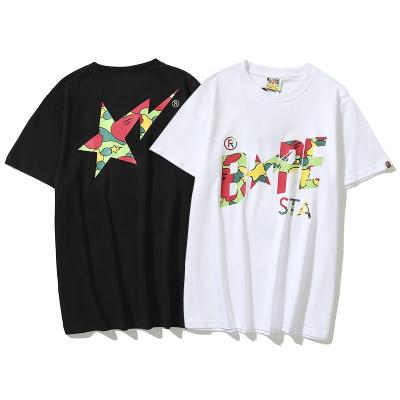 China Bape 2022 Summer Hot Selling New 100 Cotton Men's T-shirt Star Letter Printing Couples Hip-Hop Breathable Short Sleeve Stain for sale