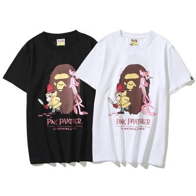 China Bape 2022 Summer New Cartoon Pink Leopard Print 100 Cotton Men's Casual Short Sleeve Round Neck T-shirt Spot Breathable Wholesale for sale