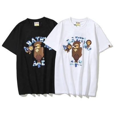 China Bape Breathable New 2022 Summer Cartoon Monkey Letter Printing 100 Cotton Men's T-shirt Couples Round Neck Casual Short Sleeve for sale