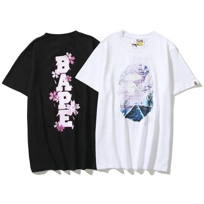 China Bape Breathable Fashion Brand Japanese Cherry Blossom Letter Printing Men's Summer Casual Round Neck T-shirt Couples High Street Shirt for sale