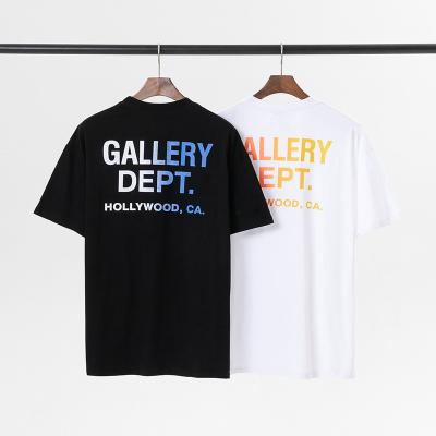 China Breathable GALLERY DEPARTMENT Letter Classic Slogan LOGO Printing High Street 100 Cotton Round Heavy T-shirt Short Sleeve Neck Stain Couples for sale