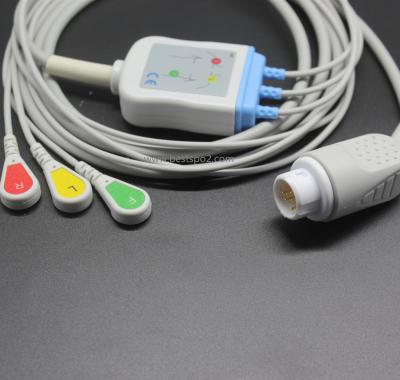 China TPU Compatible with MP 30 ECG Cable PH Cable ECG MP 20 ECG pH Cable 3 Wires and Wires IEC Snap for sale