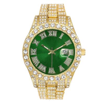 China Full Iced Out Calendar OEM Hip Hop Off Water Ghost Roman Diamond British Stylish Luxury Red Dial Quartz Green Blue Watch For Men for sale