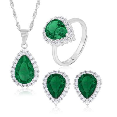 China 925 European and American Europe Fashion Trend Water Ripple Drop Chain Red Green Sterling Silver Inlaid Shape Jewelry Sets for sale