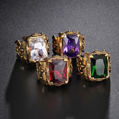 China Gold Color Zircon Inlaid Titanium Steel Ring Of Fashion Trendy Men's Accessories European And American Retro Hiphop Jewelry for sale