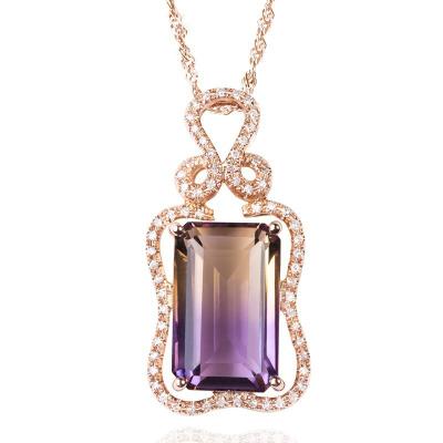 China By European Fashion New and American Luxury Tourmaline Gemstone Rose Gold Plated Necklace 18k Sterling Silver Women pendant colorful for sale