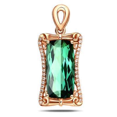 China Fashion Green Tourmaline Necklace Mosaics Colored Jewelry Chains Women Necklace 18k Gold Plated Rectangle Charm Pendants Emerald for sale