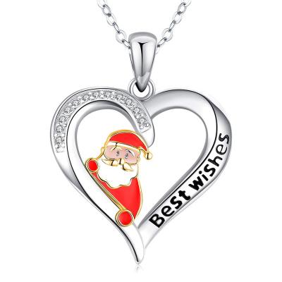 China Environmentally Friendly Drip S925 Sterling Silver Santa Claus Necklace Christmas Jewelry Gift Factory Series Heart Shaped Pendant for sale