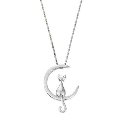 China Environmental Friendly Clavicle Chain Necklace Female Simple Sterling Silver Cute Student s925 Moon Cat Soft Cute Item for sale