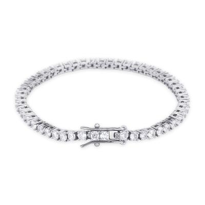 China European and American Silver Simple Hiphop Zircon Chain Tennis Row Men's Hip Hop Hip Hop Bracelet 925 Sterling for sale