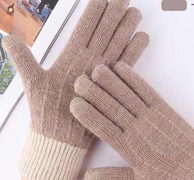 China Winter Gloves Finger Slit Touch Screen Jacquard Cold And Warm Lovers Plus Velvet Thick Jacquard Knitted Gloves for sale