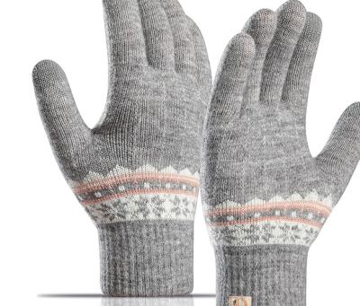 China Fashion Jacquard Knitted Gloves Women Plus Warm Fleece Gloves For Touch Screen Mittens For Winter for sale