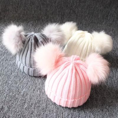 China COMMON Brand New Newborn Newborn Baby Boys Girls Kids Winter Warm Knit Furry Pompom Lovely Beanie Cap Gifts Cute Solid Warm Balls Hat for sale