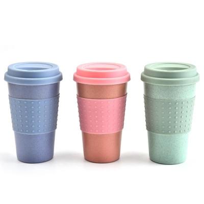 China Portable Silica Gel Coffee Mug Wheat Straw Fiber Mug Plastic Car Tumbler With Lid High Temperature Resistance Viable Light Weight for sale