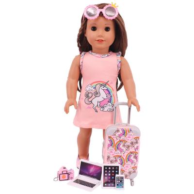 China 18 Inch Cartoon Toy New Arrival Doll Luggage Travel Playset Accessories American Accessories Mini Camera Suitcase Phone Doll for sale