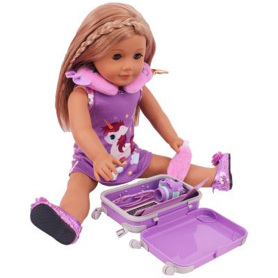 China 18 Inch OEM Toy Top Seller Toy Cartoon Baby Dolls Accessories Mini Suitcase Trolley Bag Doll Role Play Travel Set Toys for sale