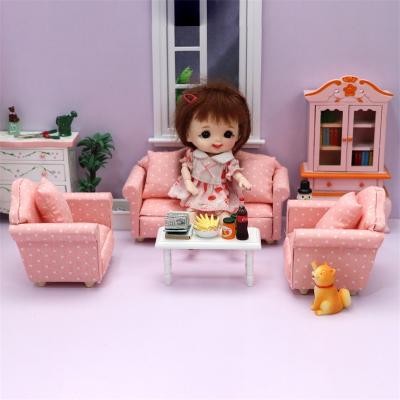 China Cartoon Toy Customized 1/12 Miniature Dollhouse Model Furniture Set Fabric Sofa Simulation Toys for sale